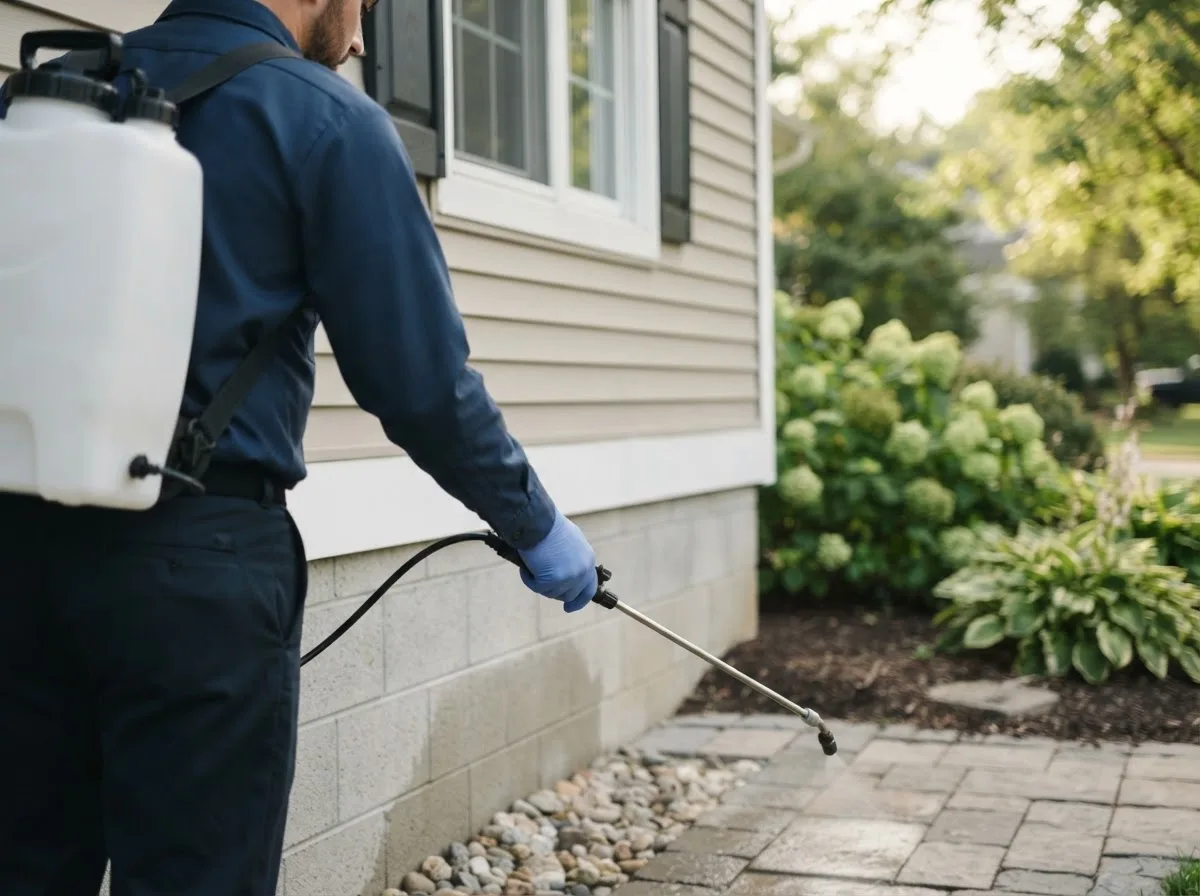 Pest control technician inspecting a home in Stoneham, CO